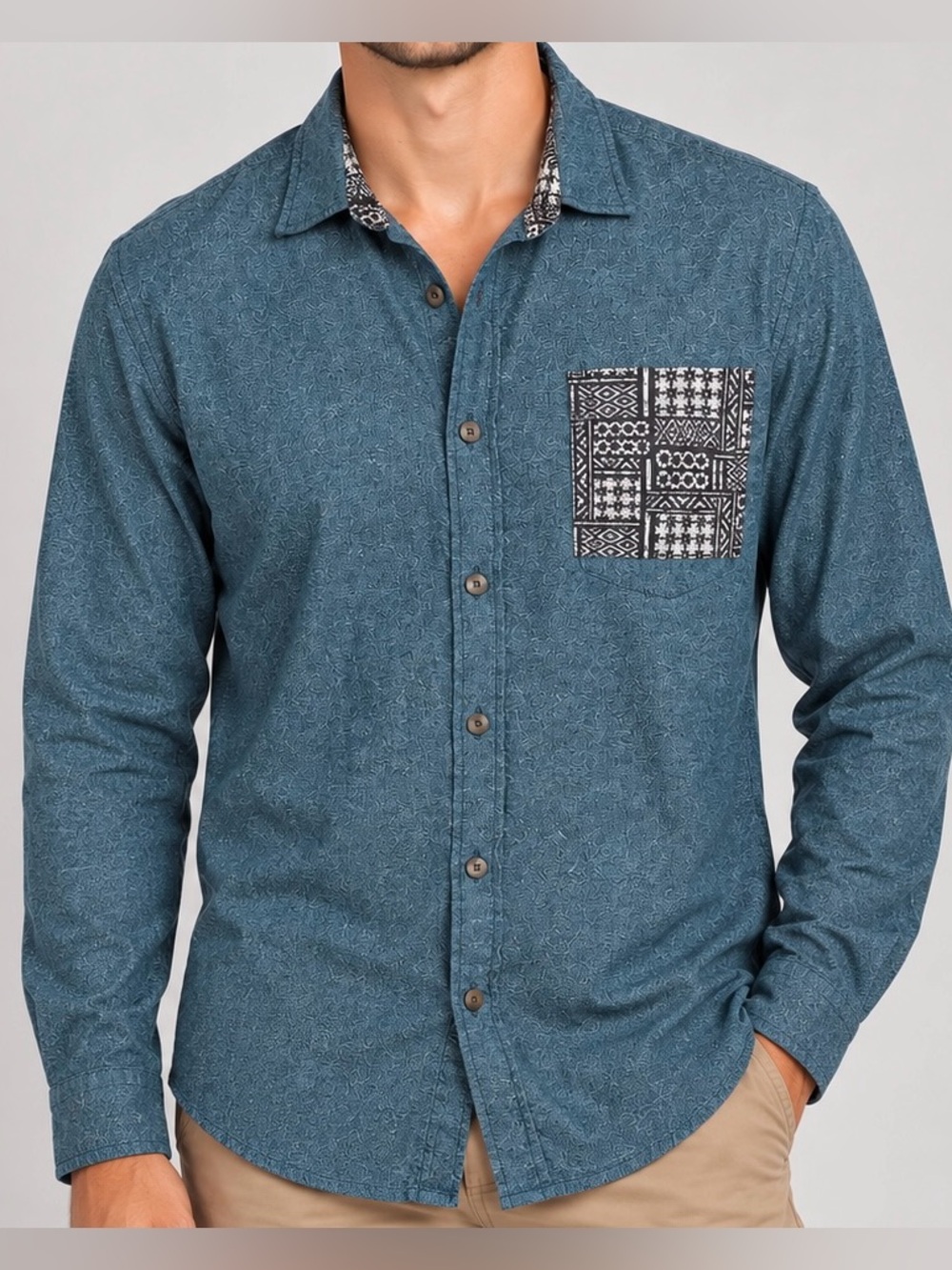 On The Byas Mens Shirt Large L Aztec Geometric Pocket Button Up 100% Cotton Top